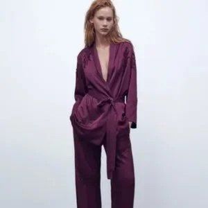 Women's Zara Embroidered Beaded Open Kimono With Matching Tied Belt Size XL